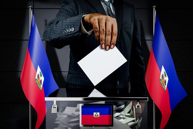 haiti flags hand dropping voting card election concept 3d illustration