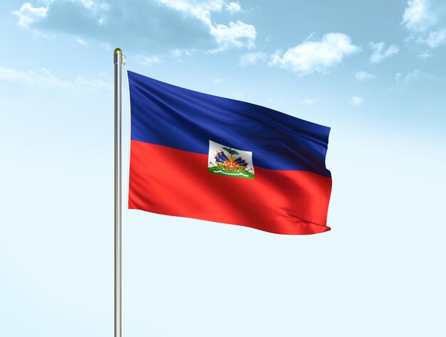 Haïti nationale vlag zwaaien in blauwe lucht met wolken Haïti vlag 3D illustratie