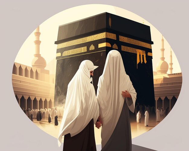 Hajj en umrah man en vrouw met makka tawaf met gegenereerde ai