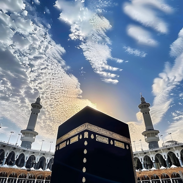 Photo hajj mubarak happy eid al adha kaaba with hajj pilgrims