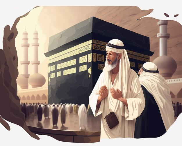 Hajj and umrah husband and wife with makka tawaf with generated ai