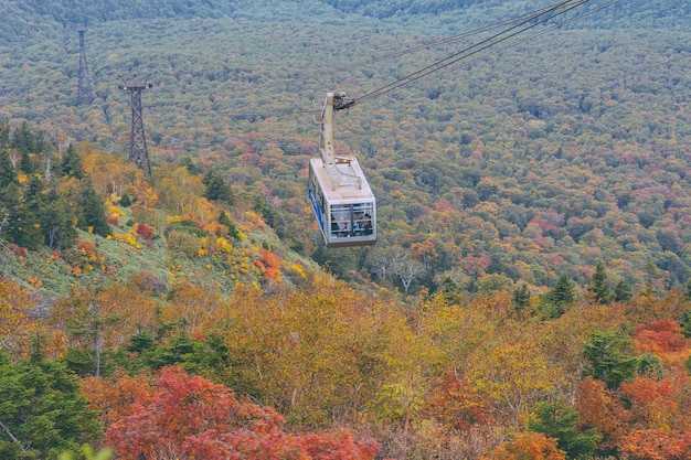 Hakkoda ropeway in Aomori Prefecture with Autumn Leaves. A wonderful view of hakkoda mountains.