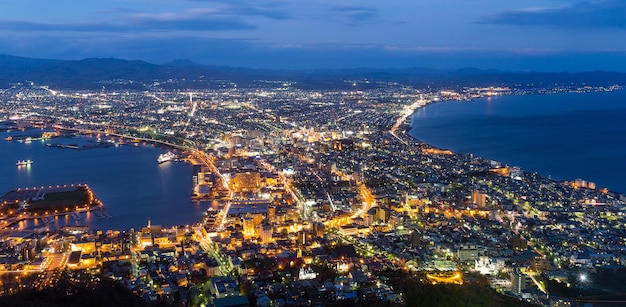 Hakodate-stad in zonsondergang