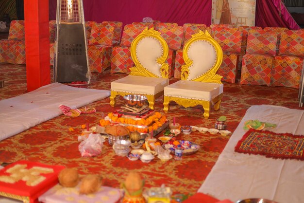 Haldi Decoration Wedding Hall Decorations of Sofa And Flowers