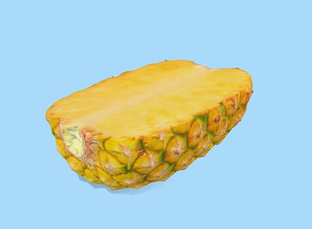 A half 3d pineapple on a blue background