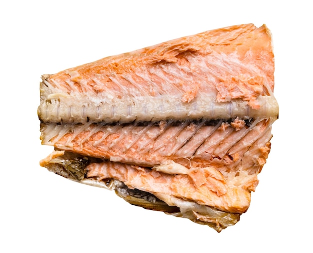 Half baked salmon tail part isolated on white