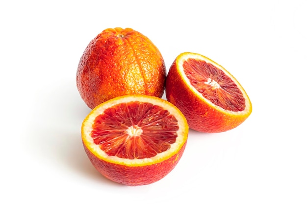 Half of blood red orange citrus fruit isolated on white background red orange half