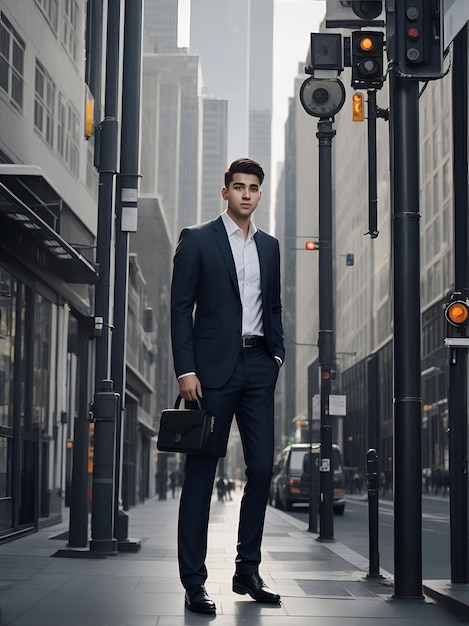 Half body portrait Handsome young office worker standing in the city ai generative