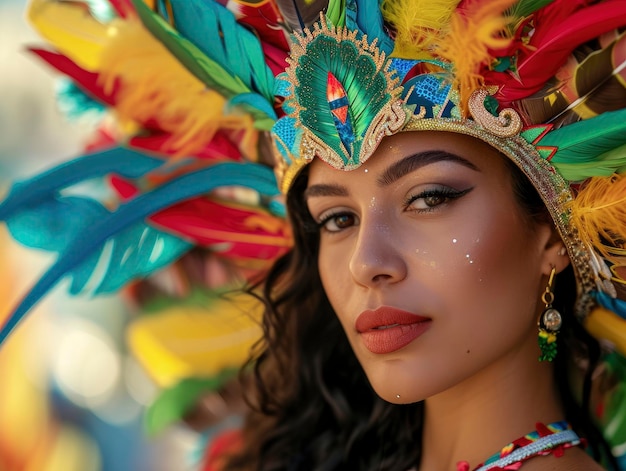 Photo half body shot of seductive and strict woman rio carnival participant