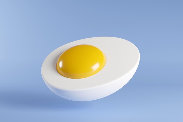 3Dレンダリングデザインの半分ゆで卵。