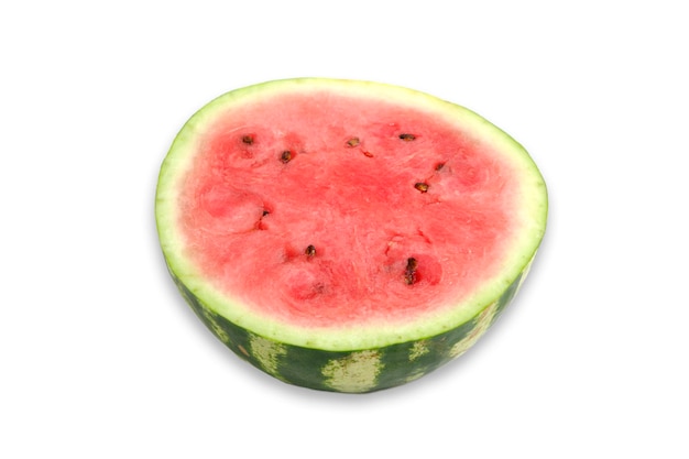 Half bright red cut watermelon white background