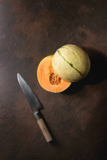 Photo half of cantaloupe melon