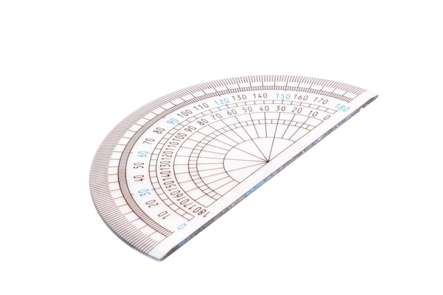 写真 白い背景に分離された半円定規