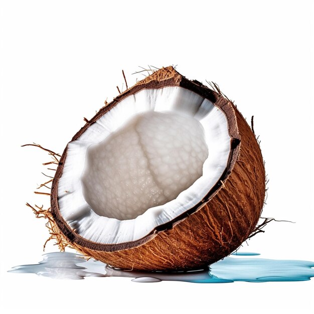 A half of a coconut with the inside of it