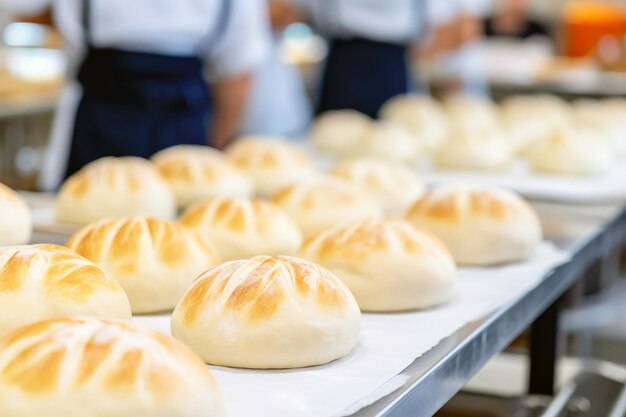 Half cooked buns on the table in the kitchen