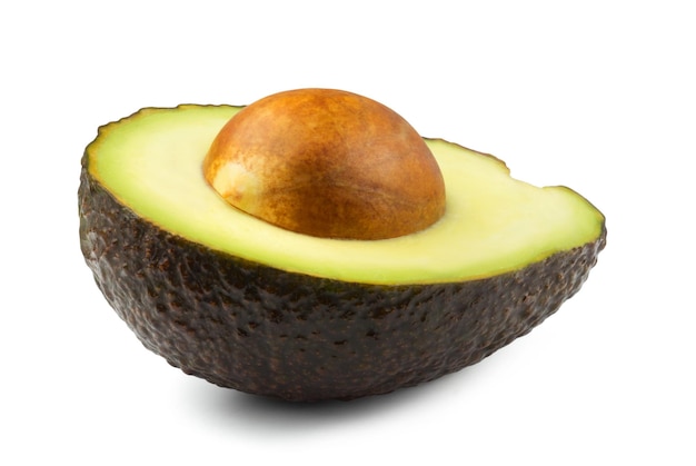 Half of a dark avocado isolated on a white background