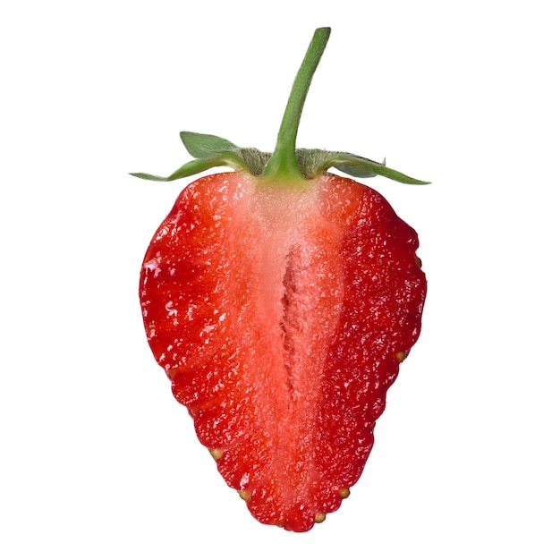 Half of fresh ripe strawberry isolated on white background