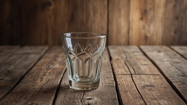 Half full glass of water on wooden surface