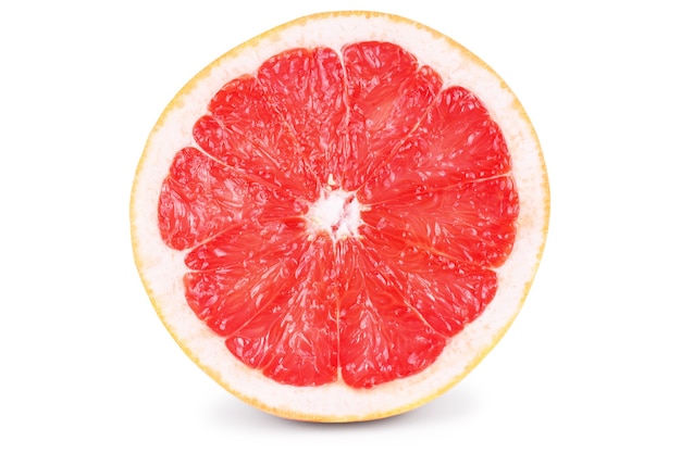 Half grapefruit citrus fruit isolated on white with clipping path