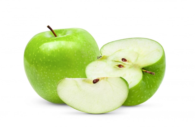Half green apple on a white background