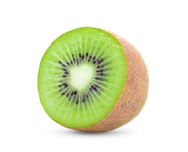 Half kiwi fruit on white