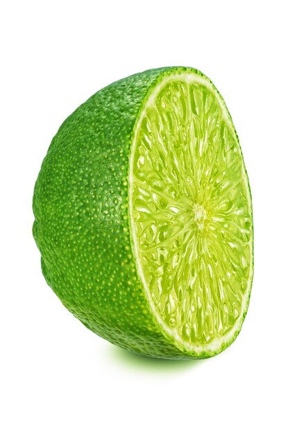 Half of lime with leaf isolated on white background