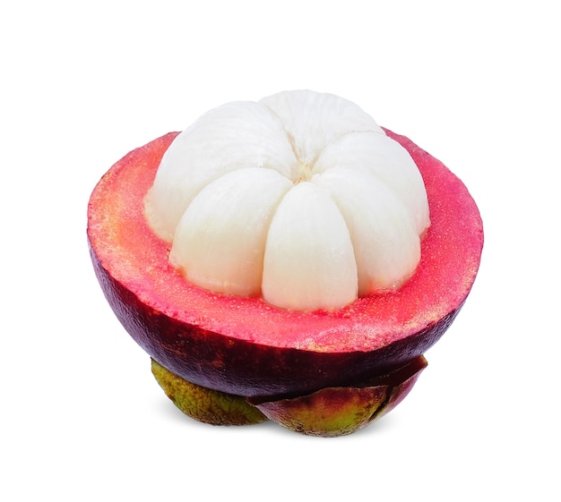 Half of Mangosteen isolated on white background. Mangosteen clipping path