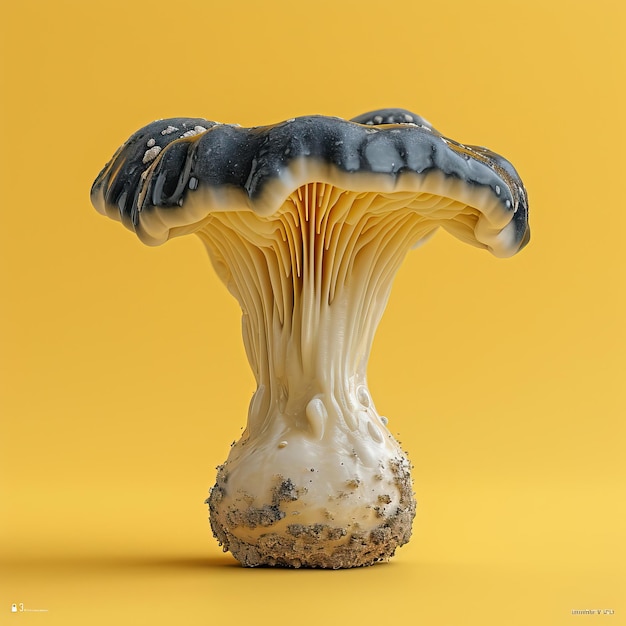 Foto un mezzo fungo isolato su uno sfondo giallo nello stile