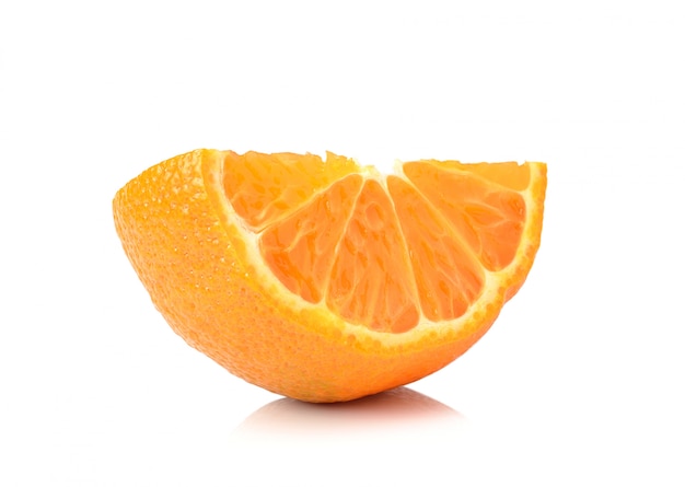 Half orange fruit on white space, fresh and juicy