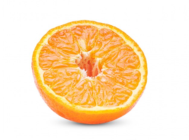 Half of orange mandarin isolated on white background.full depth of field