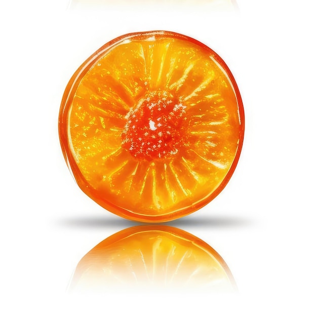 Foto una metà di un'arancia che ha un centro rosso.