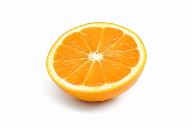 a half of an orange on a white surface