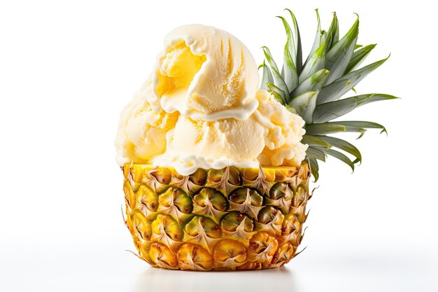 пол-ананаса с мороженым на верхнем изолированном белом фоне