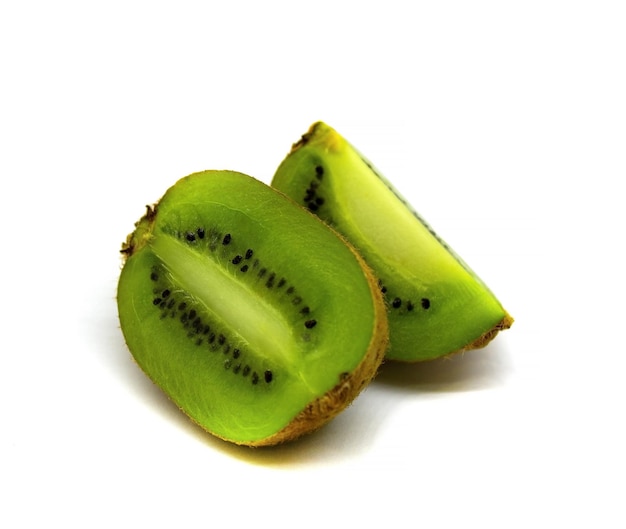 Half and quarter kiwi isolated on a white background