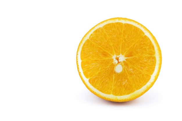 Half of ripe juicy orange isolated on white background