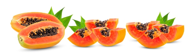 Half ripe papaya isolated on white surface