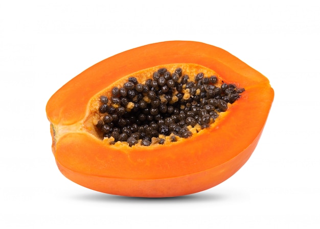 Half ripe papaya on white