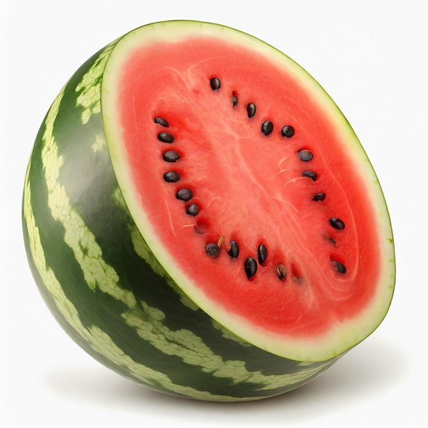 Half of a ripe striped watermelon on a white background