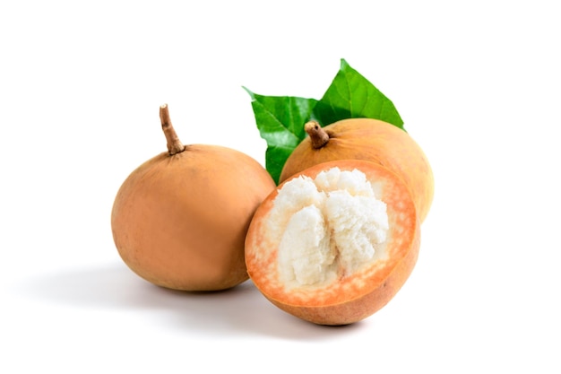 Half Santol isolated pn white background Santol has sour taste and the middle of santol is sweeter