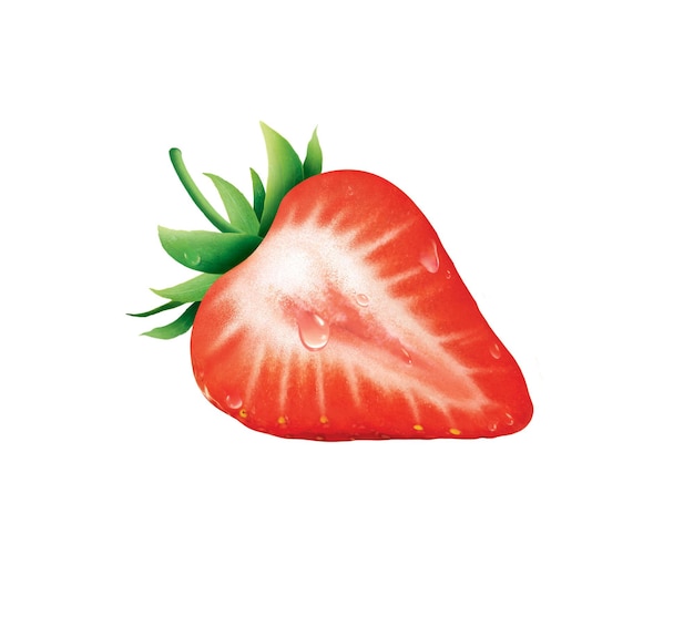 Half strawberry with a green leaf on the top