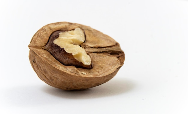 Half of walnut isolated on white backgroundclose up