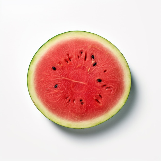 A half of a watermelon with the center of the middle.