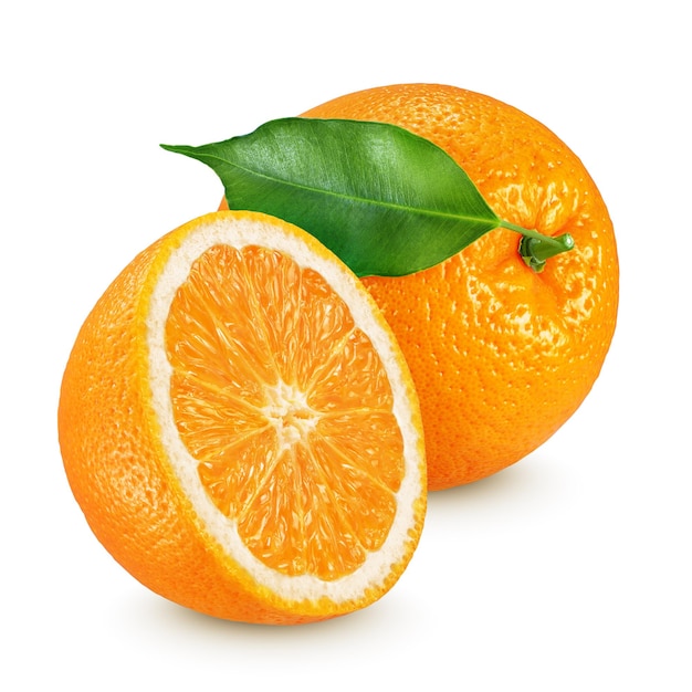 Half and whole oranges isolated on white