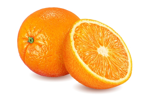 Half and whole ripe oranges fruits isolated