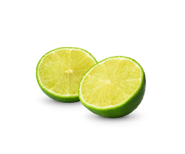 Half with slice of fresh green lime isolated on white background