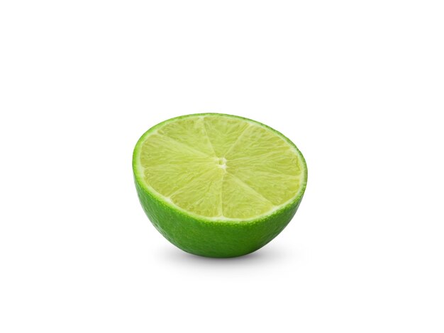 Half with slice of fresh green lime isolated on white background