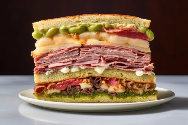 Halfassembled sandwich showing fillings inside created with generative ai