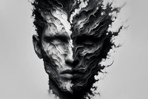 Halfface portrait with dark patterns showing selfloss