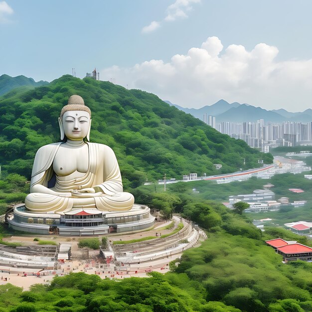 Photo a halflength photo of the giant buddha at bagua mountain in changhua