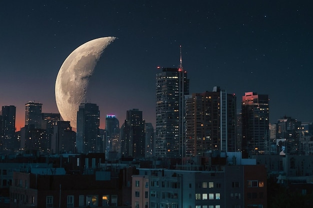 Photo halfmoon in a city skyline